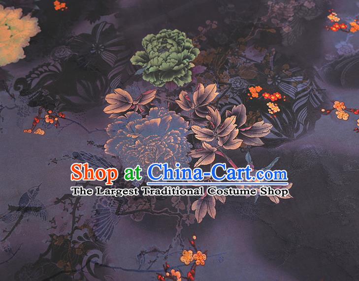 China Traditional Peony Pattern Brocade Classical Cheongsam Deep Purple Silk Fabric