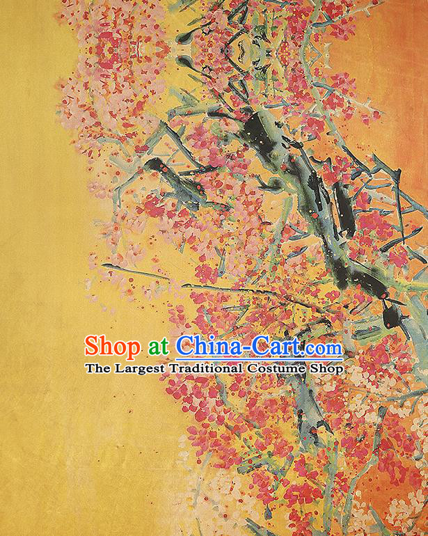 China Classical Plum Pattern Qipao Dress Silk Fabric Gambiered Guangdong Gauze Traditional Orange Brocade