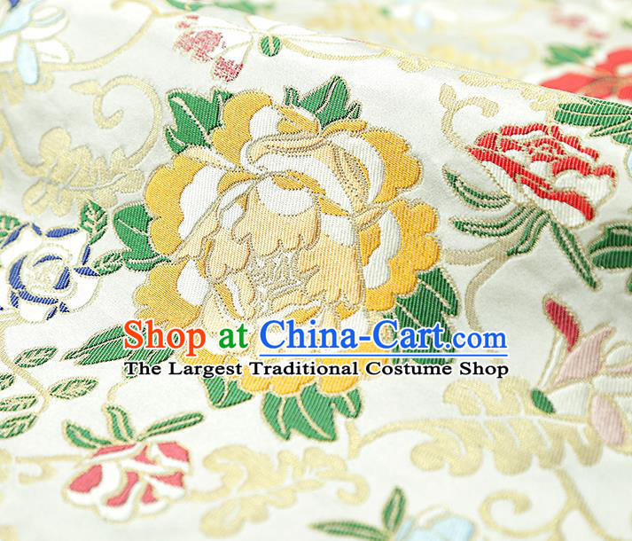 China Traditional Cheongsam White Nanjing Brocade Classical Peony Pattern Silk Fabric