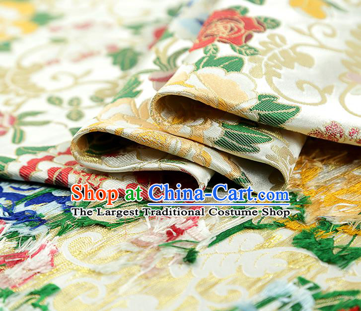 China Traditional Cheongsam White Nanjing Brocade Classical Peony Pattern Silk Fabric