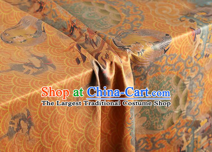 China Classical Dragon Phoenix Pattern Silk Fabric Gambiered Guangdong Gauze Traditional Cheongsam Golden Brocade