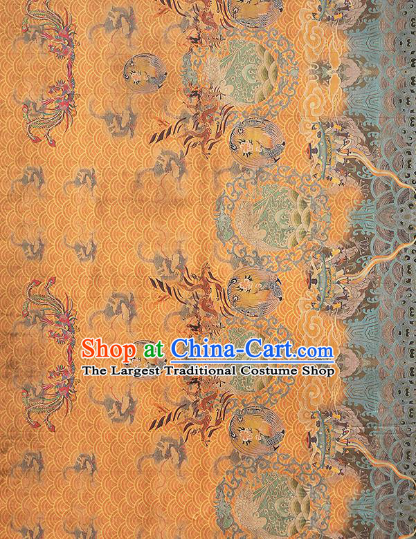 China Classical Dragon Phoenix Pattern Silk Fabric Gambiered Guangdong Gauze Traditional Cheongsam Golden Brocade