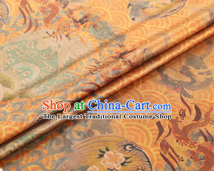 China Classical Dragon Phoenix Pattern Silk Fabric Gambiered Guangdong Gauze Traditional Cheongsam Golden Brocade
