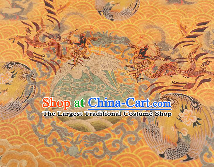 China Classical Dragon Phoenix Pattern Silk Fabric Gambiered Guangdong Gauze Traditional Cheongsam Golden Brocade