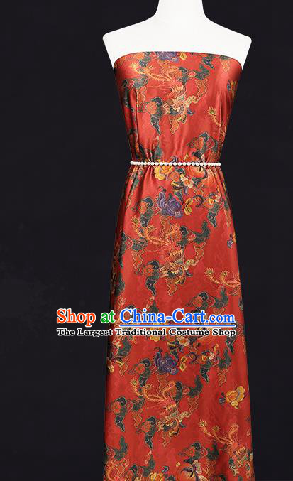 China Classical Phoenix Peony Pattern Silk Fabric Traditional Cheongsam Red Brocade Gambiered Guangdong Gauze