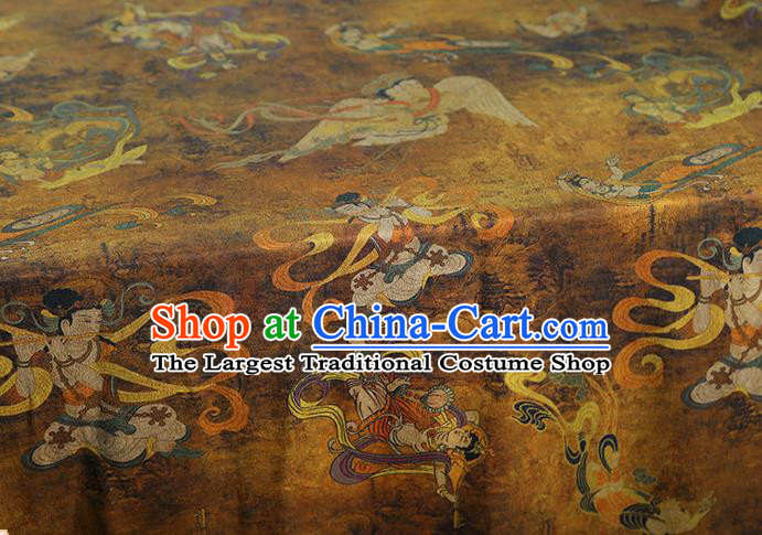 China Traditional Cheongsam Ginger Gambiered Guangdong Gauze Classical Flying Fairy Pattern Silk Fabric