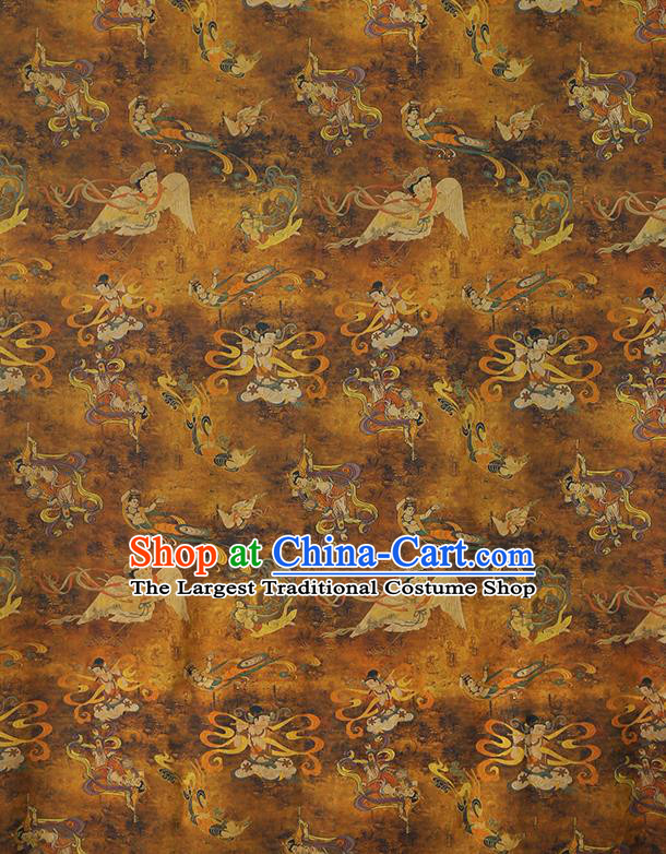China Traditional Cheongsam Ginger Gambiered Guangdong Gauze Classical Flying Fairy Pattern Silk Fabric