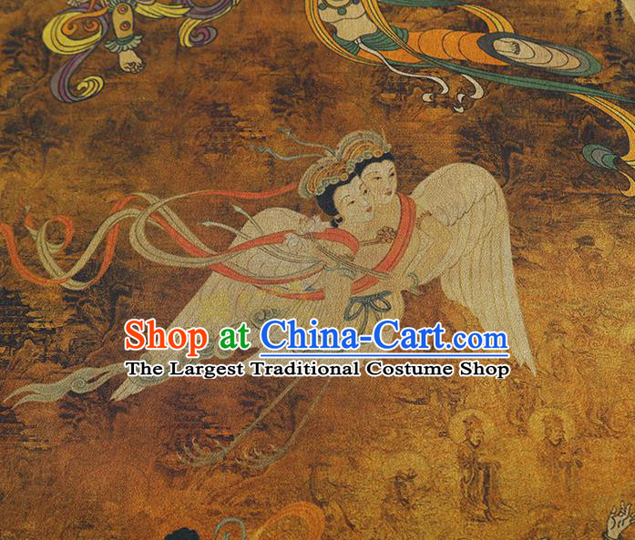 China Traditional Cheongsam Ginger Gambiered Guangdong Gauze Classical Flying Fairy Pattern Silk Fabric