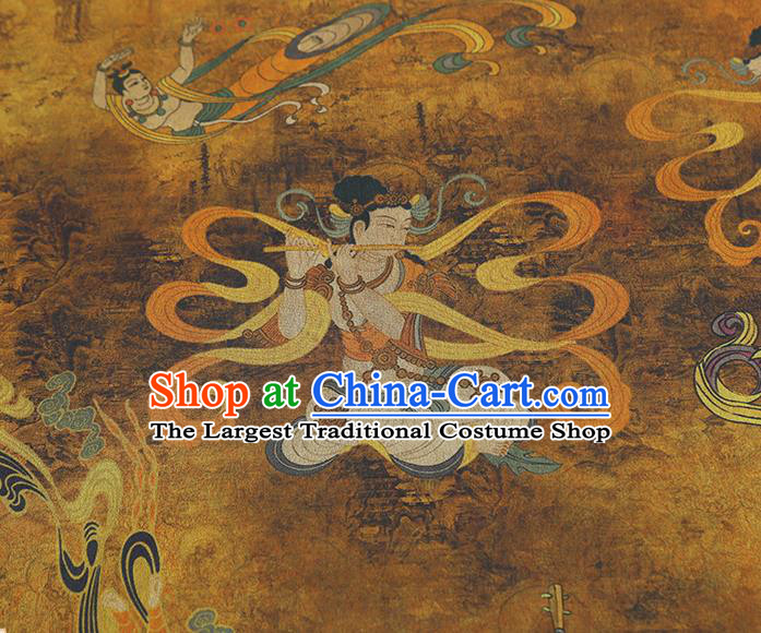 China Traditional Cheongsam Ginger Gambiered Guangdong Gauze Classical Flying Fairy Pattern Silk Fabric
