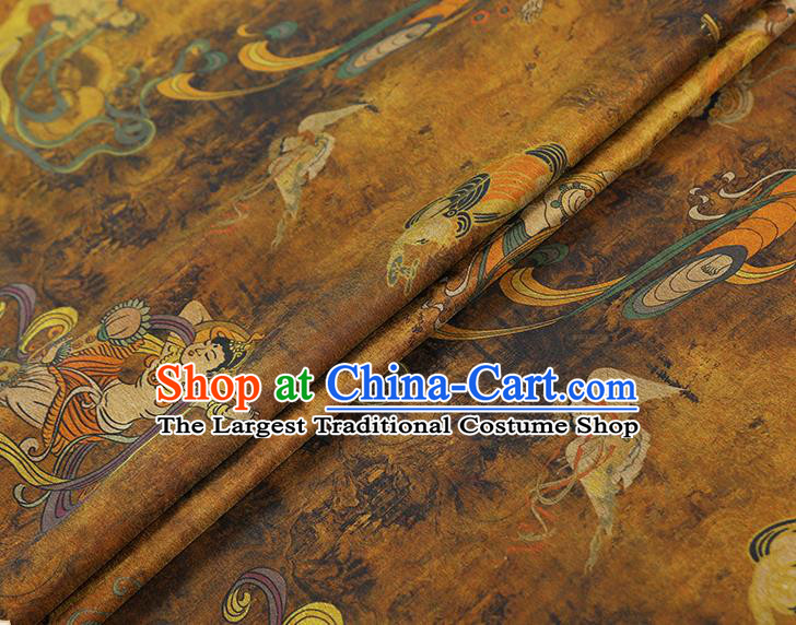 China Traditional Cheongsam Ginger Gambiered Guangdong Gauze Classical Flying Fairy Pattern Silk Fabric