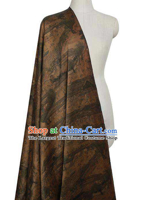 China Gambiered Guangdong Gauze Drapery Classical Riverside Scene at Qingming Festival Pattern Cheongsam Silk Fabric