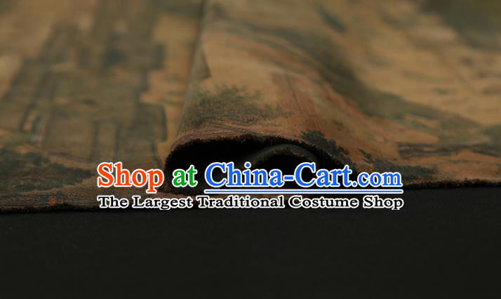 China Gambiered Guangdong Gauze Drapery Classical Riverside Scene at Qingming Festival Pattern Cheongsam Silk Fabric