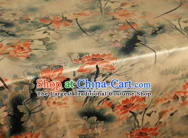 China Classical Lotus Pattern Silk Fabric Traditional Cheongsam Beige Gambiered Guangdong Gauze