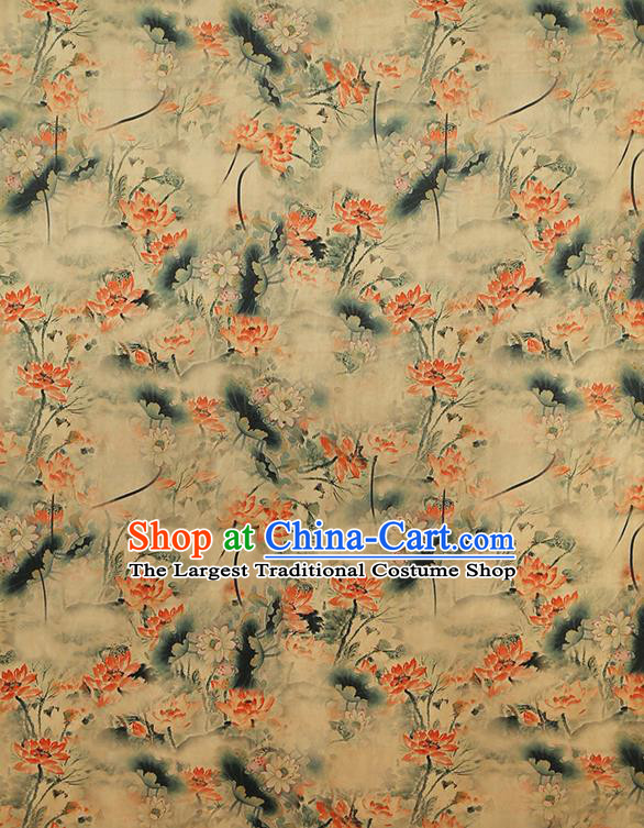 China Classical Lotus Pattern Silk Fabric Traditional Cheongsam Beige Gambiered Guangdong Gauze