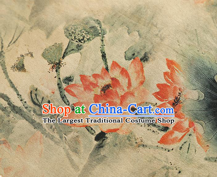 China Classical Lotus Pattern Silk Fabric Traditional Cheongsam Beige Gambiered Guangdong Gauze