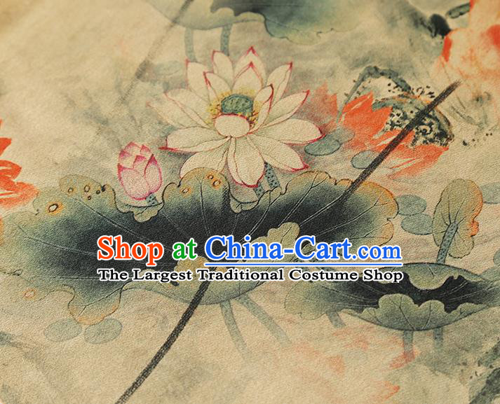 China Classical Lotus Pattern Silk Fabric Traditional Cheongsam Beige Gambiered Guangdong Gauze