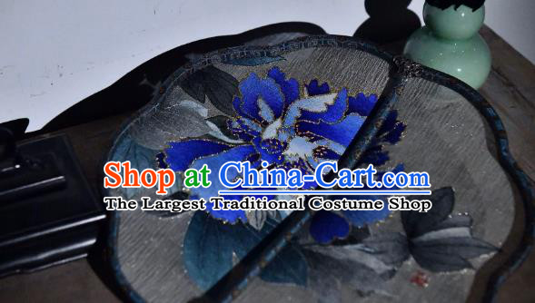 China Traditional Silk Fan Ancient Song Dynasty Court Fan Handmade Blue Peony Pattern Palace Fan