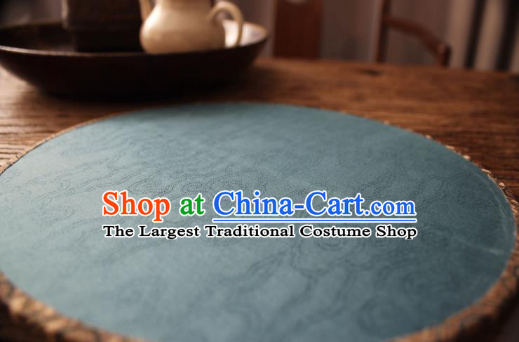 China Ancient Song Dynasty Princess Court Circular Fan Traditional Blue Silk Fan Handmade Lucky Pattern Palace Fan