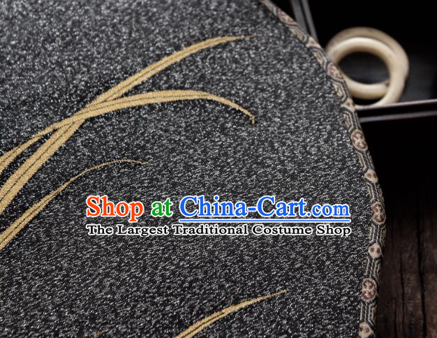 China Handmade Golden Orchids Pattern Palace Fan Ancient Princess Court Fan Traditional Black Silk Fan