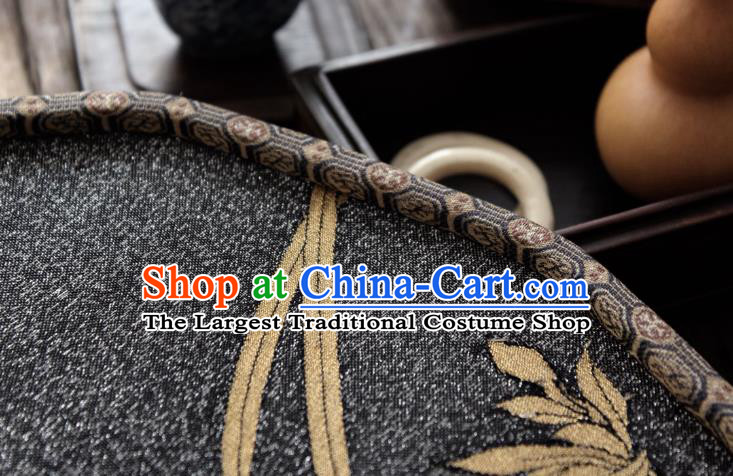 China Handmade Golden Orchids Pattern Palace Fan Ancient Princess Court Fan Traditional Black Silk Fan