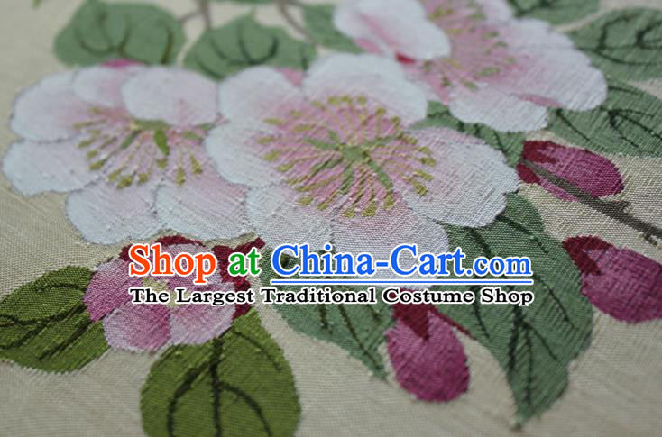 China Traditional Beige Silk Fan Handmade Begonia Pattern Palace Fan Ancient Song Dynasty Princess Court Fan