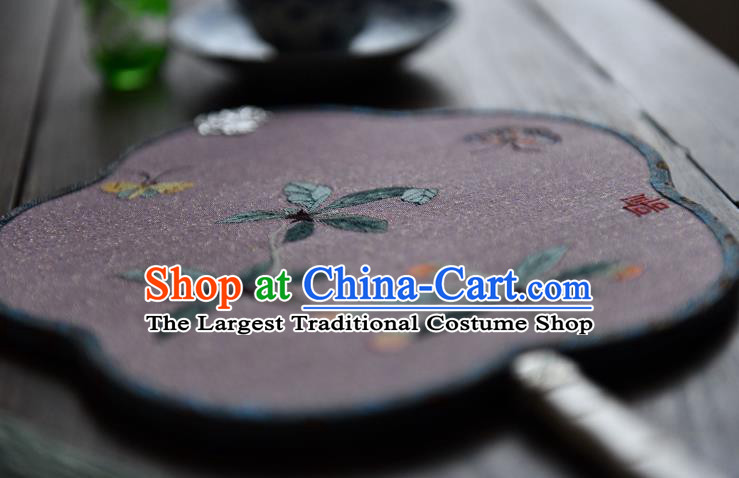 China Ancient Song Dynasty Court Begonia Fan Handmade Butterfly Pattern Palace Fan Traditional Lilac Silk Fan