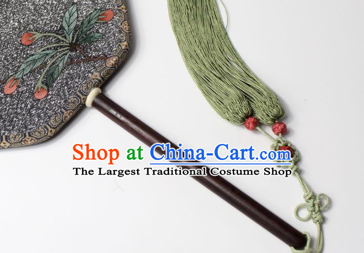 China Traditional Octagon Fan Handmade Butterfly Flower Pattern Black Silk Fan Ancient Court Beauty Palace Fan