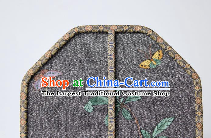 China Traditional Octagon Fan Handmade Butterfly Flower Pattern Black Silk Fan Ancient Court Beauty Palace Fan