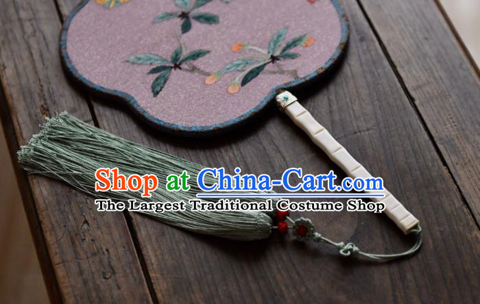 China Ancient Song Dynasty Court Begonia Fan Handmade Butterfly Pattern Palace Fan Traditional Lilac Silk Fan