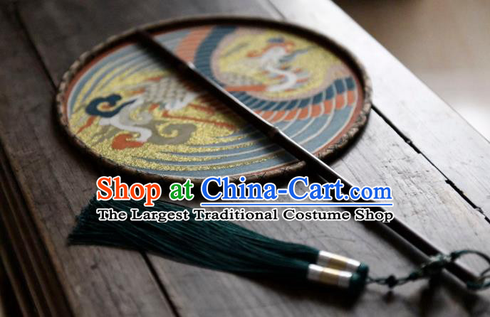 China Ancient Ming Dynasty Court Lady Fan Handmade Phoenix Pattern Palace Fan Traditional Silk Circular Fan