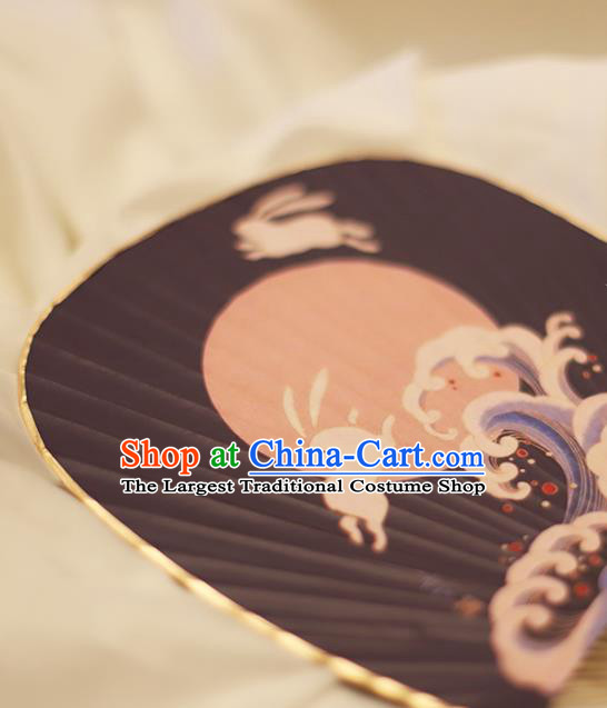 Asian China Classical Dance Bamboo Fan Hand Painting Wave Fans Japanese Blue Paper Fan