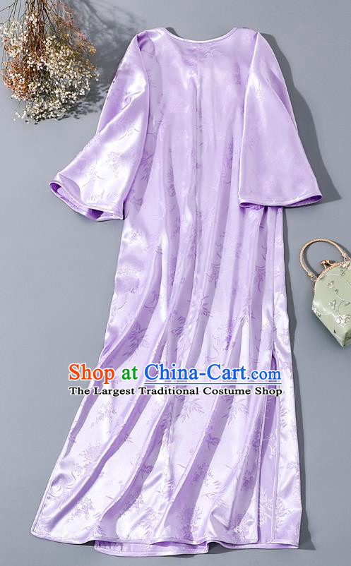 Asian Chinese National Shanghai Woman Clothing Classical Lilac Silk Cheongsam Traditional Slant Opening Qipao Dress