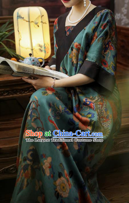 Asian Chinese Classical Gambiered Guangdong Gauze Cheongsam Traditional Young Beauty Green Silk Qipao Dress