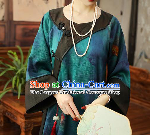 Asian Chinese Traditional Young Beauty Silk Qipao Dress Blue Gambiered Guangdong Gauze Classical Cheongsam