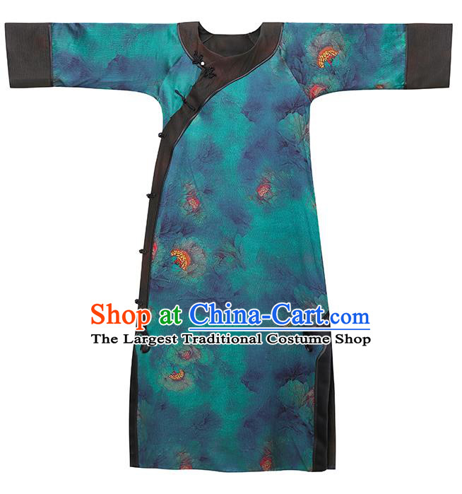 Asian Chinese Traditional Young Beauty Silk Qipao Dress Blue Gambiered Guangdong Gauze Classical Cheongsam