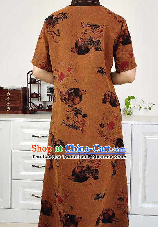 Asian Chinese Classical Cheongsam Costume Traditional Brown Silk Qipao Dress