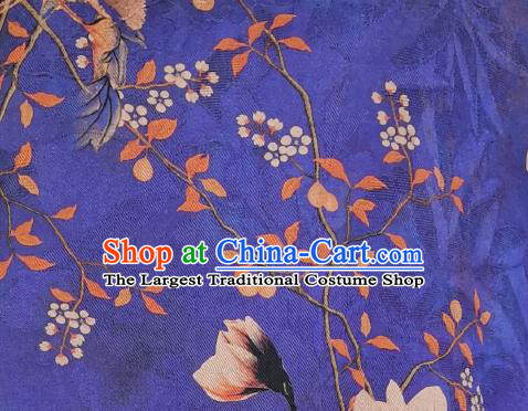 Asian Chinese Classical Loose Cheongsam Costume Traditional Printing Deep Blue Silk Qipao Dress