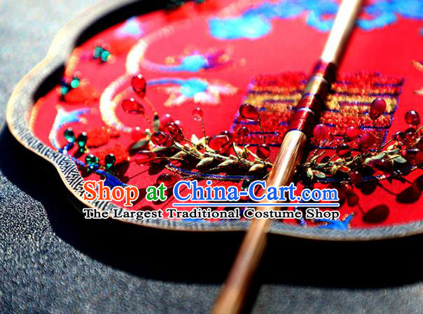 China Handmade Bride Palace Fan Traditional Dance Fan Wedding Red Silk Pomegranate Fan