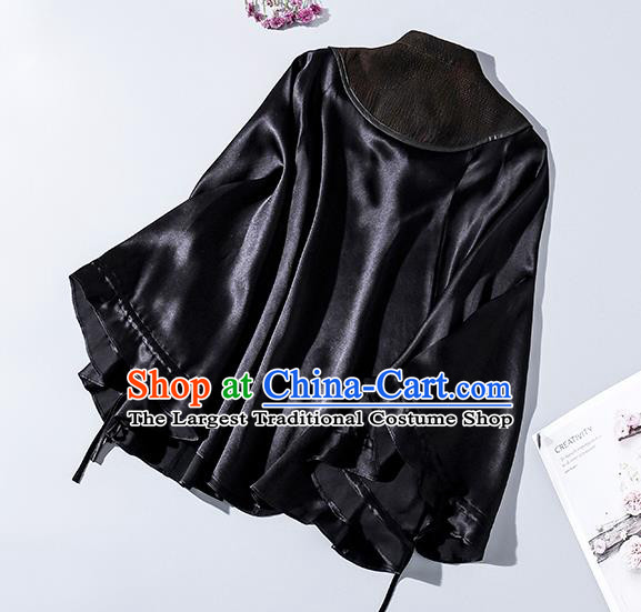 China Traditional Women Tang Suit Outer Garment Classical Black Gambiered Guangdong Gauze Cloak