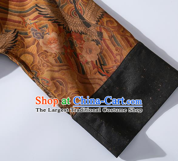 Asian Chinese Classical Wave Pattern Cheongsam Clothing Traditional Ginger Silk Qipao Dress