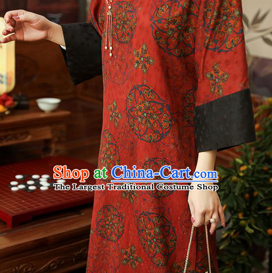 Asian Chinese Traditional Qing Dynasty Princess Red Silk Qipao Dress Classical Women Cheongsam Clothing
