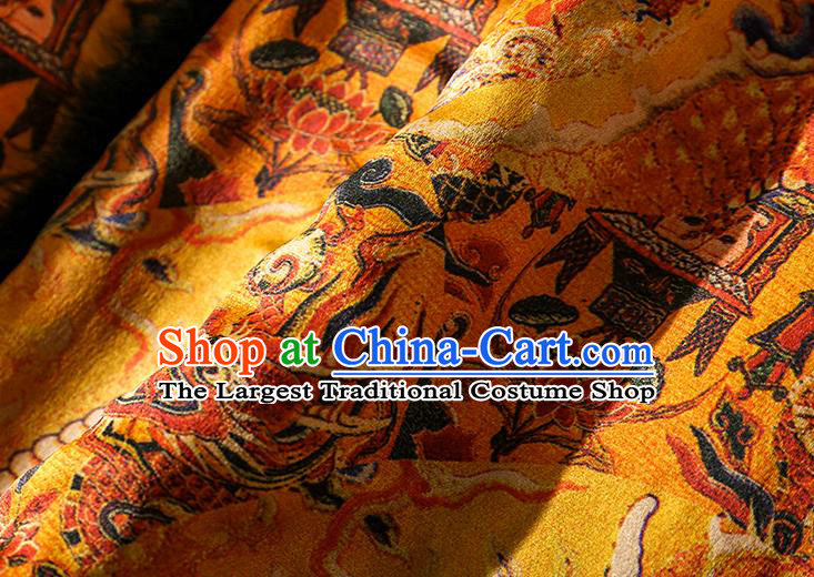 China Traditional Tang Suit Outer Garment Classical Dragons Pattern Yellow Silk Cotton Wadded Jacket