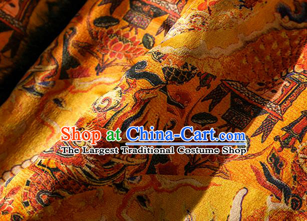 China Traditional Tang Suit Outer Garment Classical Dragons Pattern Yellow Silk Cotton Wadded Jacket