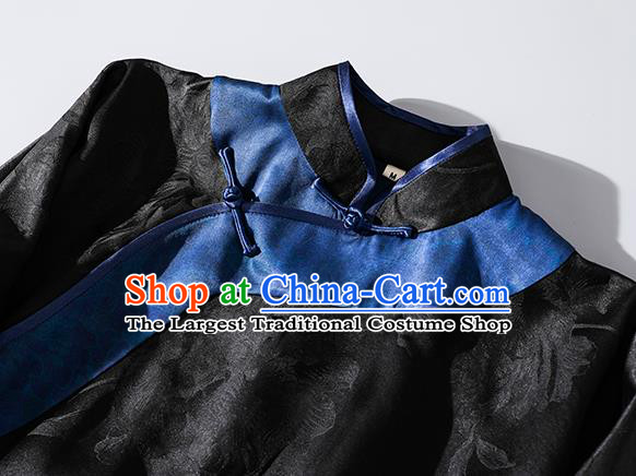 Asian Chinese Classical Black Silk Cheongsam Clothing Traditional Qing Dynasty Imperial Consort Qipao Dress