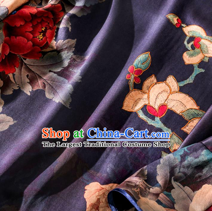 Asian Chinese Classical Cheongsam Traditional Printing Peony Purple Silk Qipao Dress Clothing