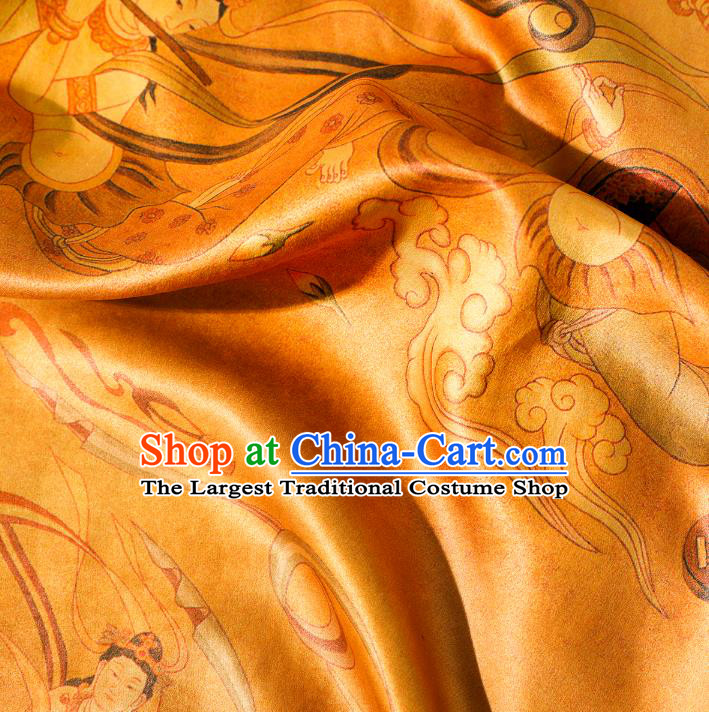 China Classical Flying Fairy Pattern Outer Garment Traditional Tang Suit Golden Silk Long Dust Coat Costume