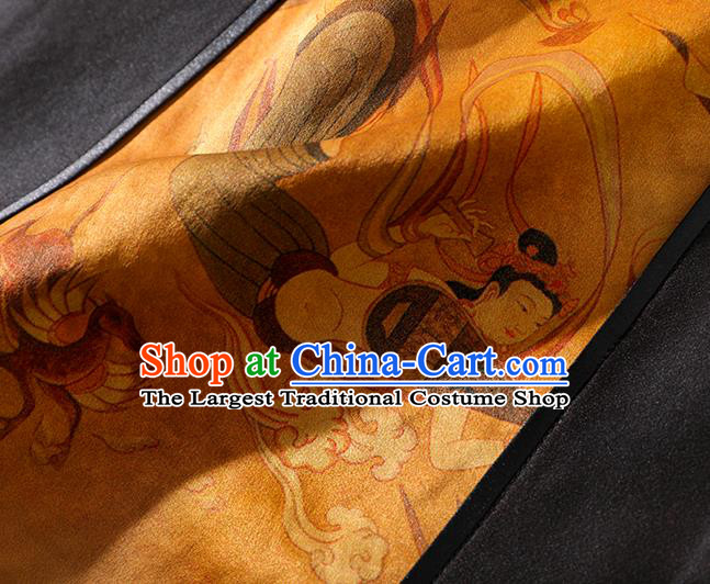 China Classical Flying Fairy Pattern Outer Garment Traditional Tang Suit Golden Silk Long Dust Coat Costume