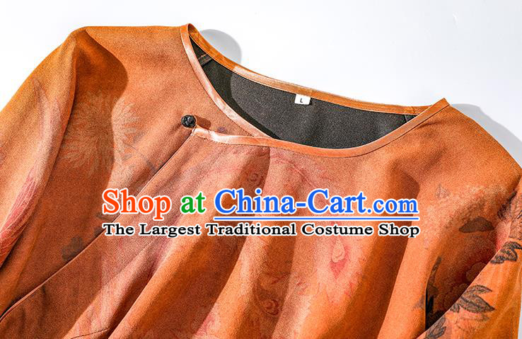 China Classical Phoenix Pattern Tang Suit Upper Outer Garment Traditional Cheongsam Orange Silk Shirt