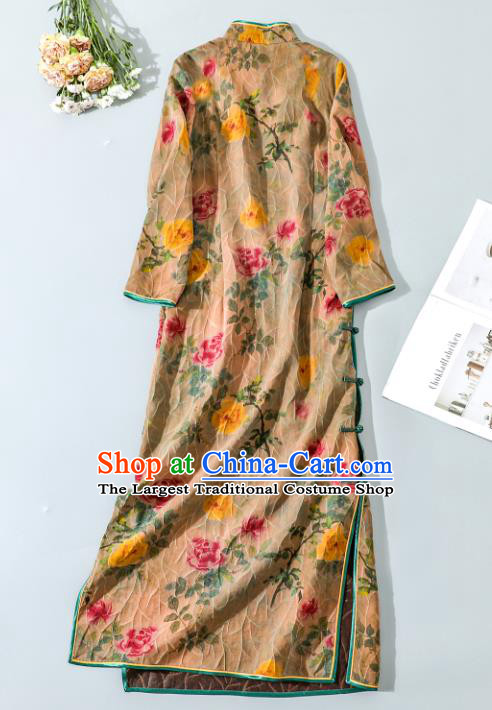 Asian Chinese Classical Silk Cheongsam National Shanghai Beauty Clothing Traditional Ginger Qipao Dress