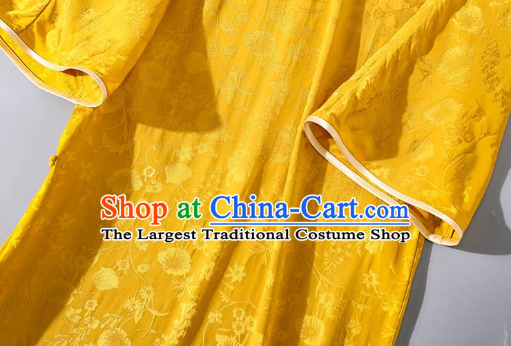 Asian Chinese Traditional Shanghai Beauty Qipao Dress Clothing Classical Golden Silk Cheongsam